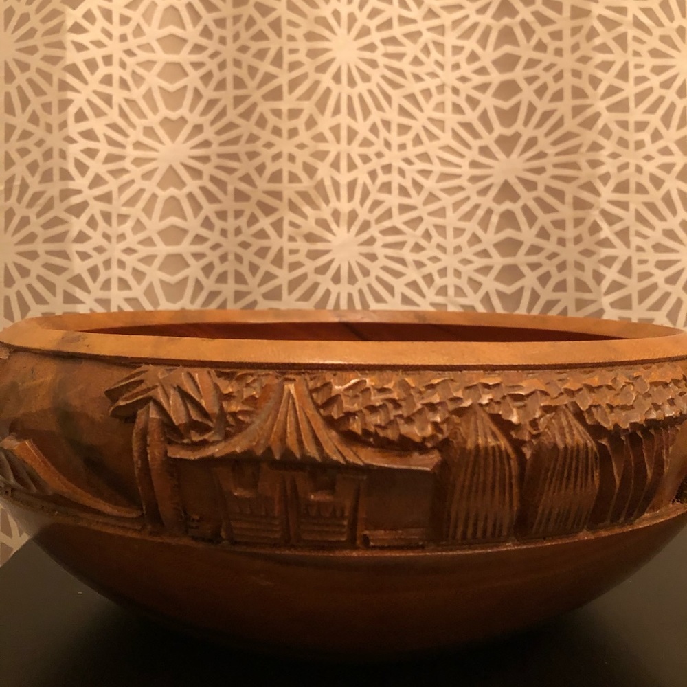RARE Vintage Large Wooden Carved Salad Bowl Set - Picture 7 of 16